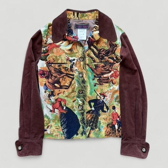 Vtg Japanese Americana Yuki Torii Victorian Fox Hunting Jacket Horse Graphics - Picture 1 of 16